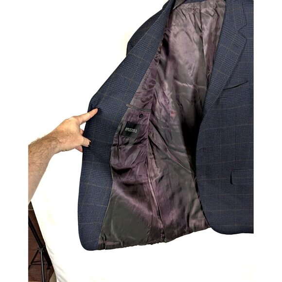 Britches of Georgetowne 42L Navy Blue Glen Plaid Wool & Cashmere Blazer Jacket - Picture 6 of 8